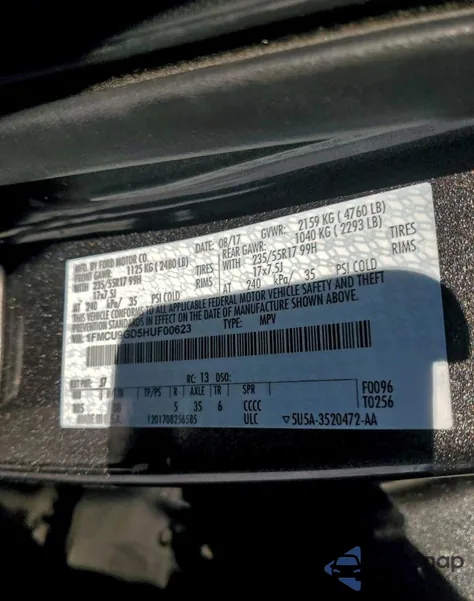 2017 Ford Escape Se из США, поврежденный, VIN 1FMCU9GD5HUF00623